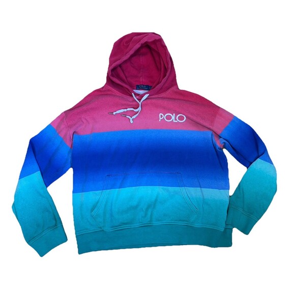 Polo Ralph Lauren Sweatshirt Mens Large Ombre Color Block Hoodie 92 Stadium - Picture 1 of 9